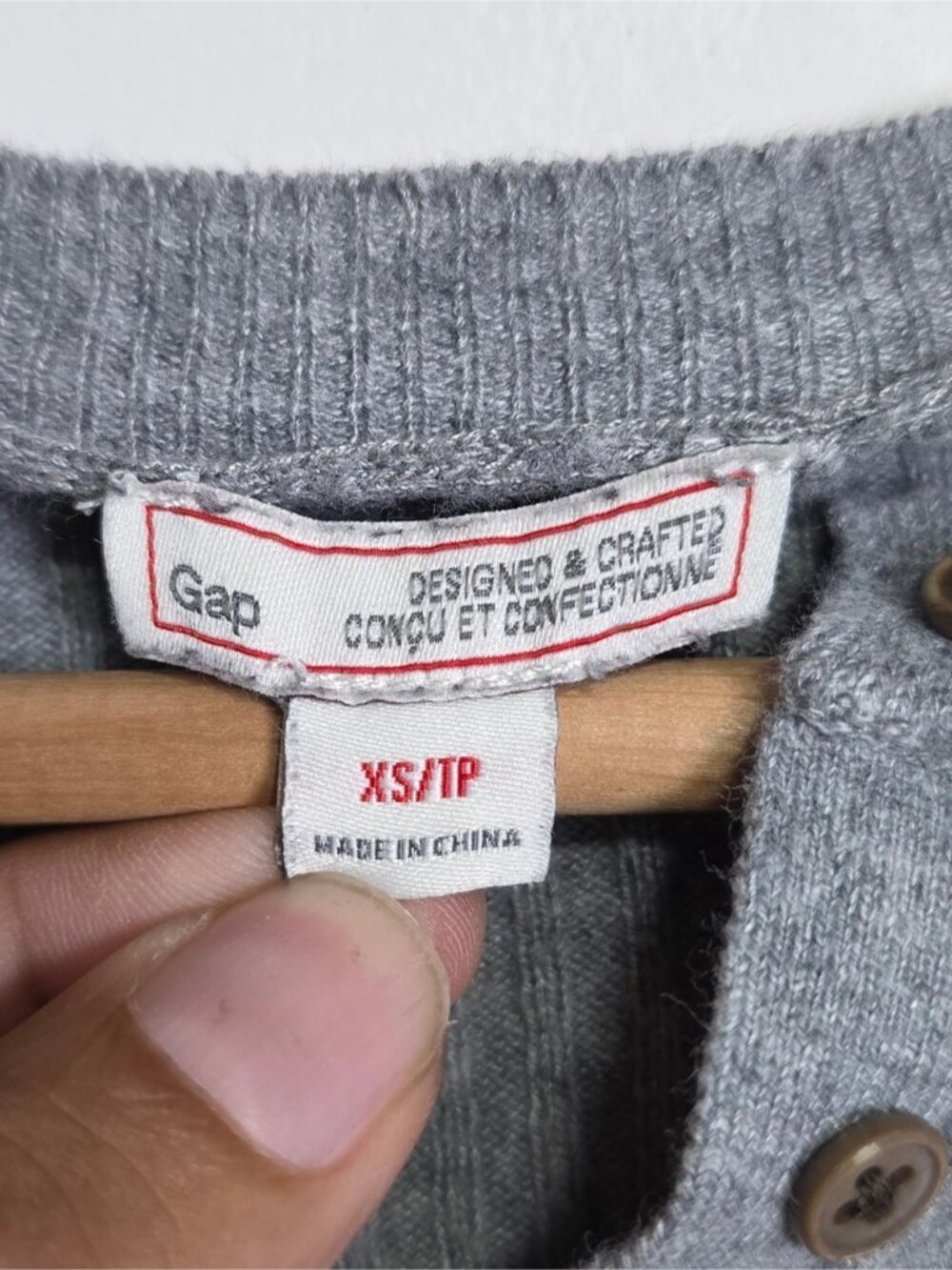 GAP Grey Ribbed Henley Sweater XS | Fitted Long Sleeve Knit Top - Picture 4 of 11